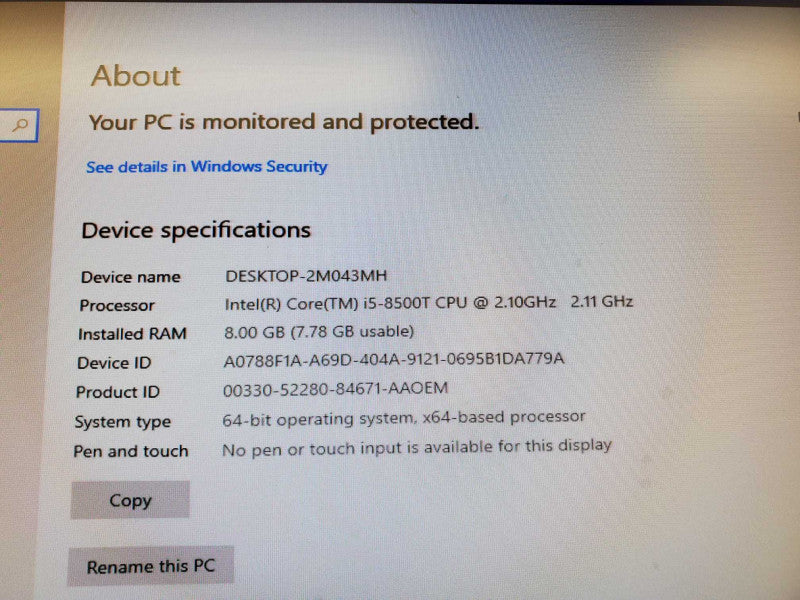 HP EliteDesk 800 G4 Mini Core i5-8500T @ 2.1 GHz - 8Gb - 256GB SSD + VGA Port (
