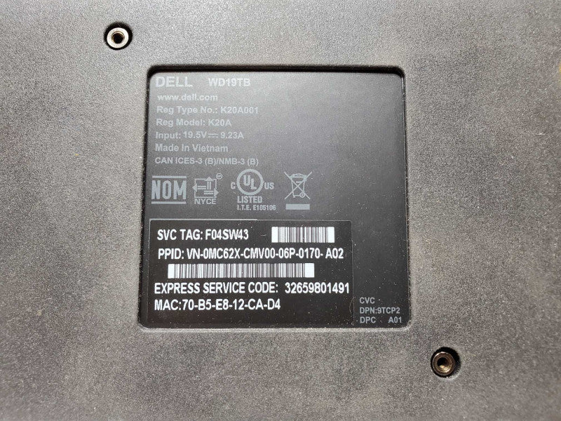 Dell K20A WD19TB Thunderbolt Docking Station K20A001  (