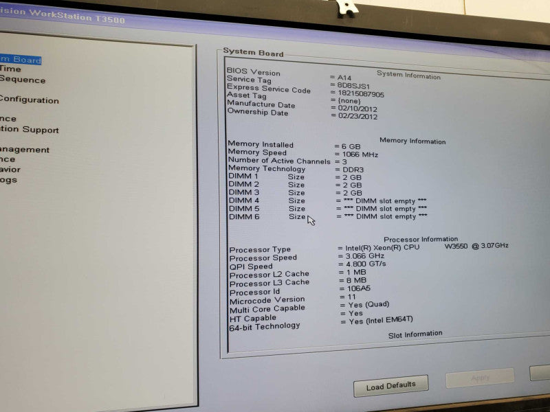 Dell Precision T3500 Intel Xeon W3530 @2.80GHz 6GB RAM No RAM )