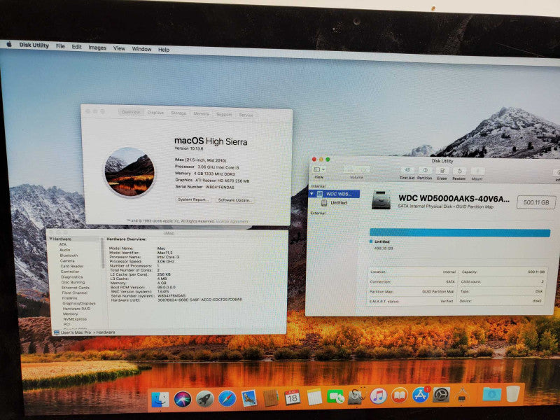Apple iMac A1311 21.5\\" Core i3-540 @3.06GHz 4GB 500G HDD HD 4670M 256MB )
