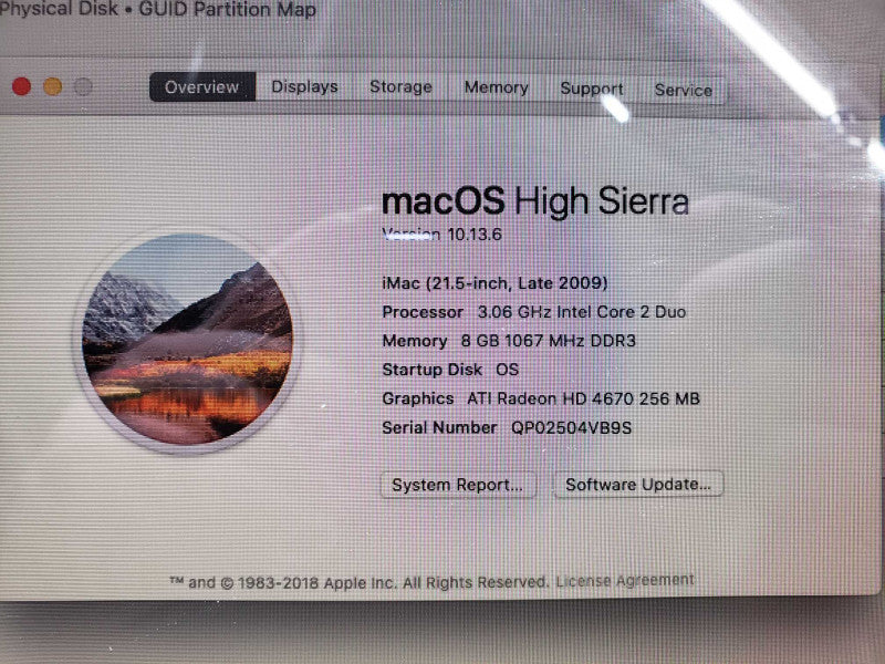 Apple iMac 21.5-inch Late 2009 C2D@3.06GHz 8GB DDR3 1TB HDD Radeon HD 4670 [