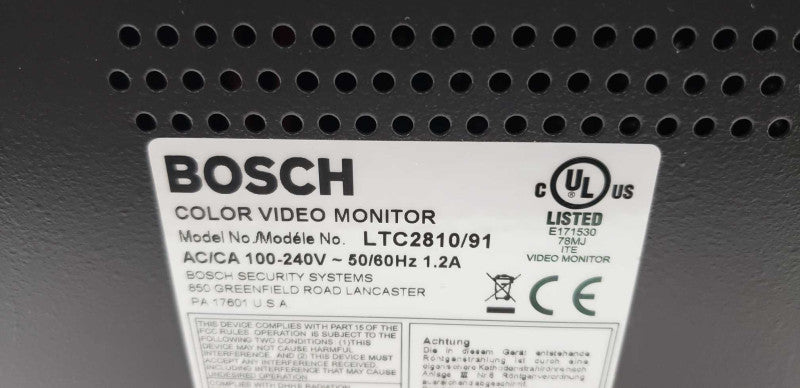 Bosch LTC2810/91 10in Standard Resolution Color Monitor BNC/S-Video Inputs #