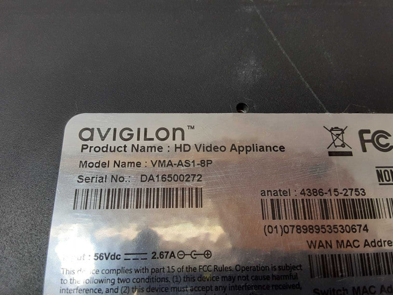 Avigilon VMA-AS1-8P HD Video Appliance 8-port, No Hard Drive, AS-IS _
