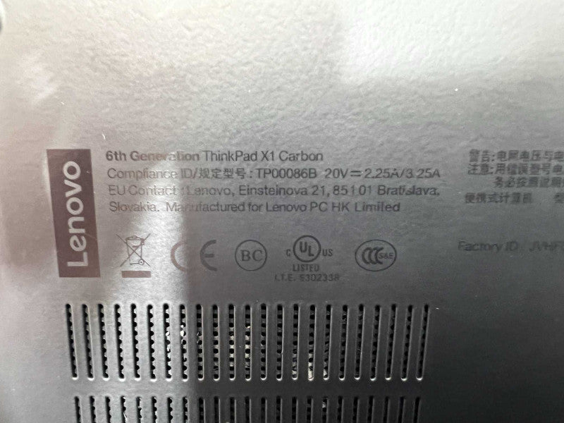 Lenovo ThinkPad X1 Carbon 6th gen with i7-8650U 16GB RAM & 256GB SSD -