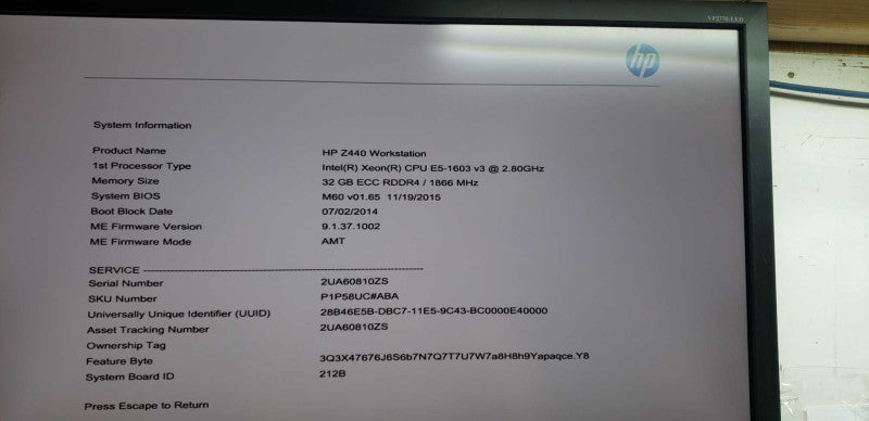 HP Z440 workstation Xeon E5-1603 V3  @ 2.80ghz / 32gb ram ddr4 / quadro K4200  #