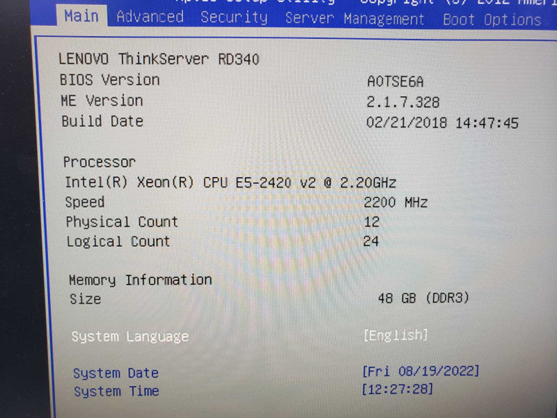 Lenovo ThinkServer RD340 1U 2x Xeon E5-2420v2@2.2Ghz 48GB DDR3 No HDD No RAID [