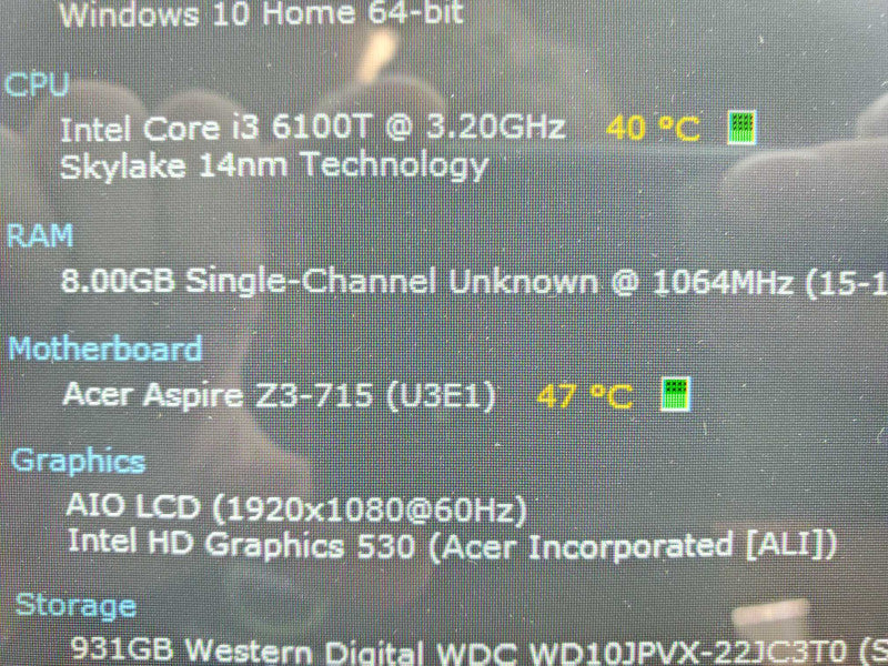 ACER Aspire Z3-715 AiO 24\\" i3-6100T 3.2GHz 8GB DDR4 1TB HDD (Wiped) |