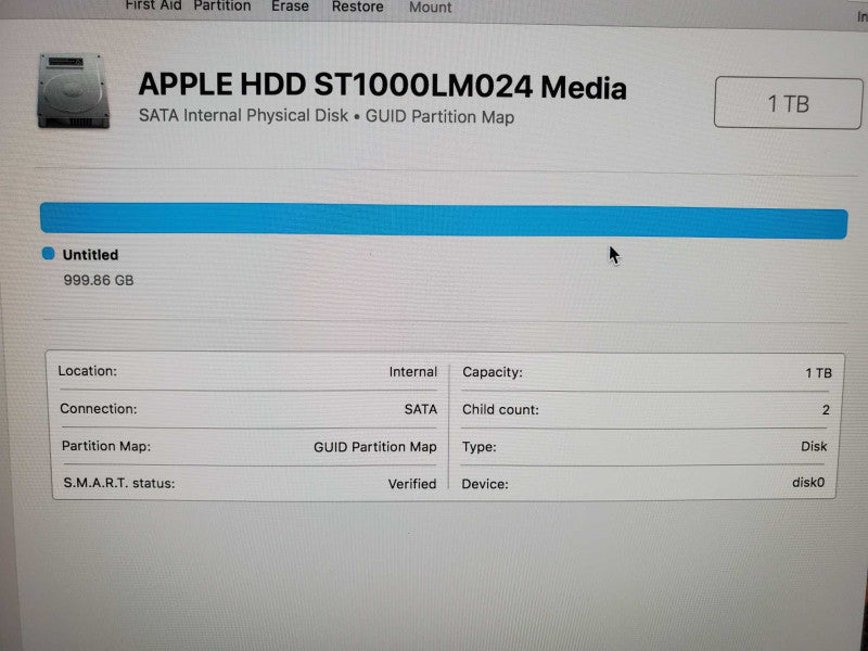 Apple iMac A1418 Late 2015 21.5\\" i5-5675R 3.1GHz 8GB DDR3 1TB HDD (Wiped) |
