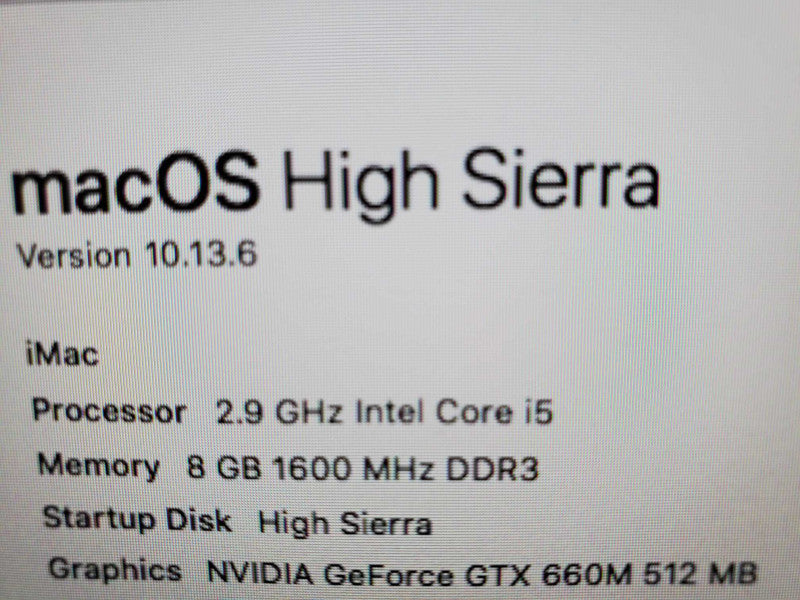 Apple iMac A1419 27\\" i5 2.9GHz 8GB DDR3 1TB HDD (Wiped) |