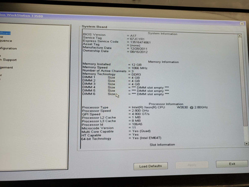 Dell Precision T3500 Xeon W3530 @2.8GHz 12GB DDR3 Quadro 2000 )