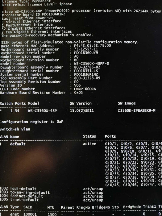 Cisco WS-C3560X-48PF-S Gigabit IP Base Managed 48-Port PoE+ Switch, FCTY RESET ~