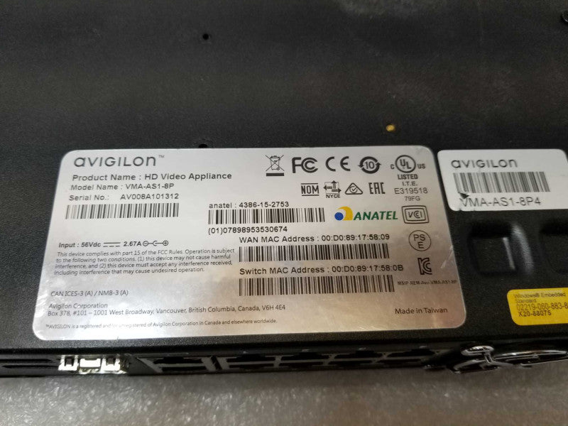 Avigilon VMA-AS1-8P HD Video Appliance 8-port, No HDD/Power Adapter, AS-IS _