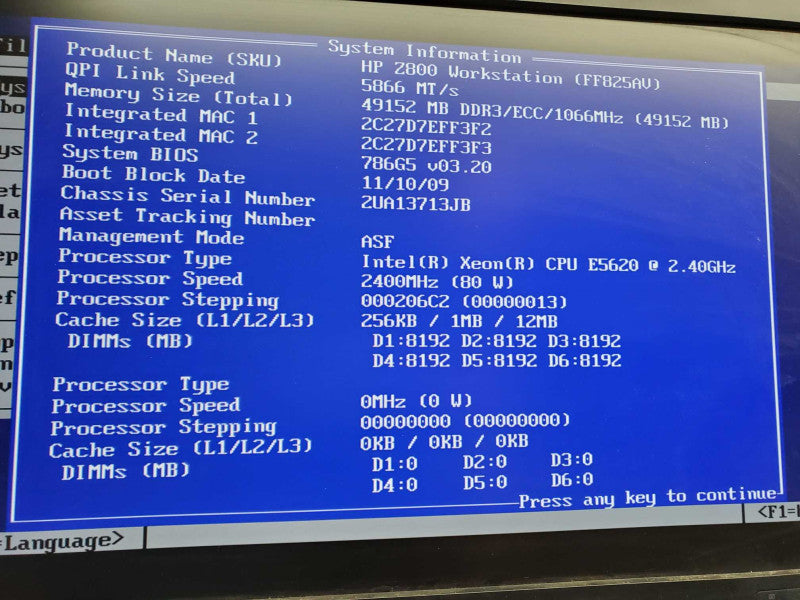 HP Workstation Z800 Xeon E5620 @ 2.4GHz 48GB RAM Quadro 4000 SAS1068E-IR )