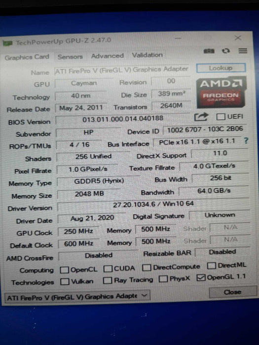 AMD FirePro V5900 - 2GB Dual DisplayPort PCIe Graphics Card - Tested ~