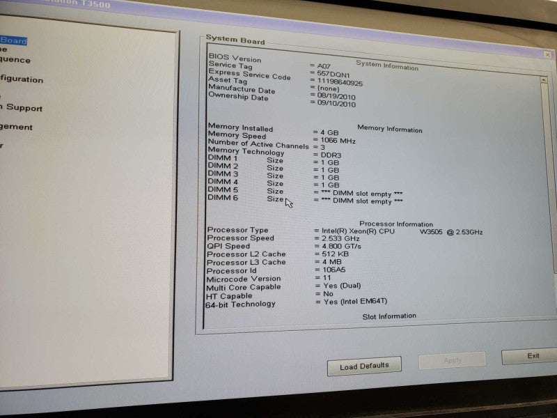 Dell Precision T3500 Xeon W3505 @2.53GHz 4GB 250G HDD Quadro FX580 )