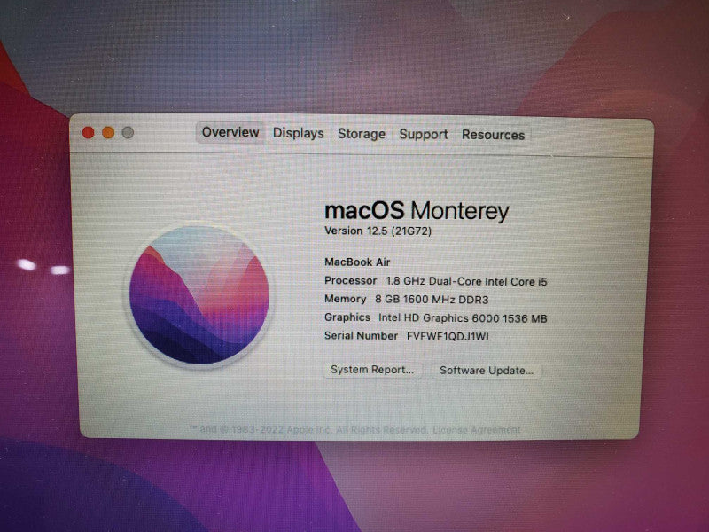 MacBook Air (13-inch, 2017) Core i5 @ 1.8 GHz 8GB 250 SSD *AS IS* (