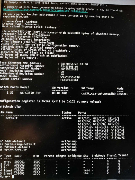 Cisco WS-C3850-24P-L Switch 24 Port Gigabit PoE+ 715W, FACTORY RESET ~