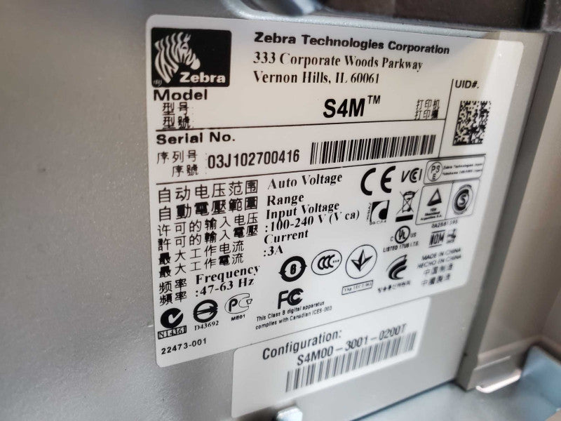 ZEBRA S4M Stripe S4M00-3001-0200T Thermal Transfer Label Printer )