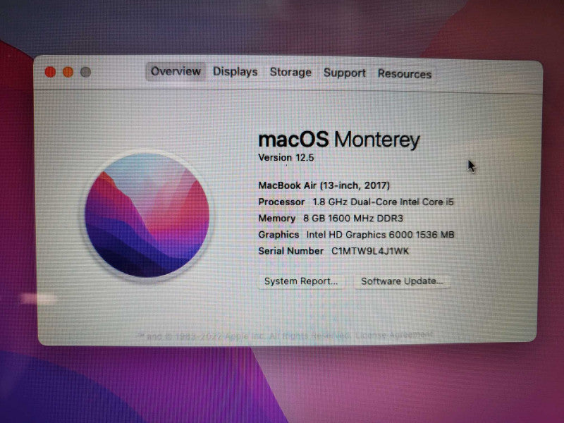 Apple MacBook Air 13\\" 2017 Core i5-5350U @ 1.8 GHz 8GB DDR3 120GB SSD (