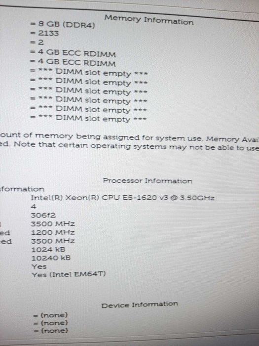 DELL T5810 WS, Xeon E5-1620v3 3.5GHz QC/8GB DDR4, nVidia NVS310, No HDDs ~