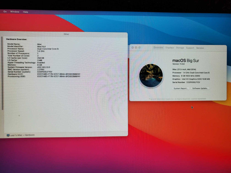 Apple iMac A1418 21.5\\" Intel Core i5-4260U @ 1.4GHz 8GB 1TB HDD 5000 1536MB )