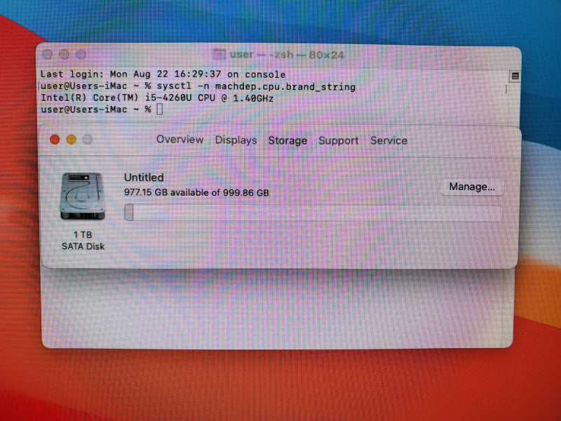 iMac 21.5\\" Mid-2014 Core i5-4260U @  1.4 GHz, 8GB Ram, 1TB Hard Drive (