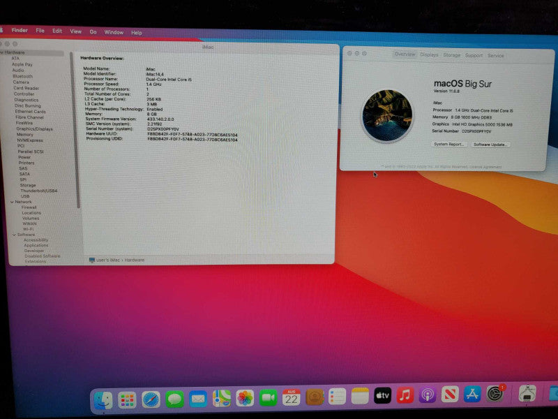 Apple iMac A1418 21.5\\" Intel Core i5-4260U @ 1.4GHz 8GB 1TB HDD 5000 1536MB )