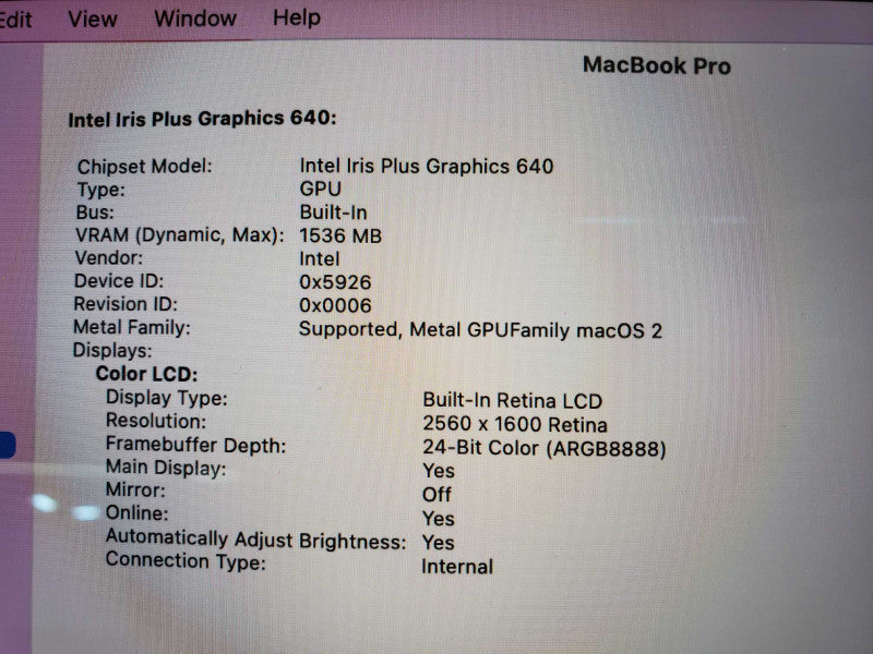 Apple Macbook Pro 2017 13\\" A1708 Core i5-7360U 2.3GHz 8GB 250GB SSD *READ* (
