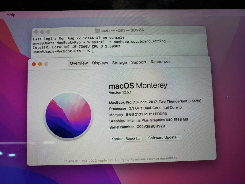 Apple Macbook Pro 2017 13\\" A1708 Core i5-7360U 2.3GHz 8GB 250GB SSD *READ* (