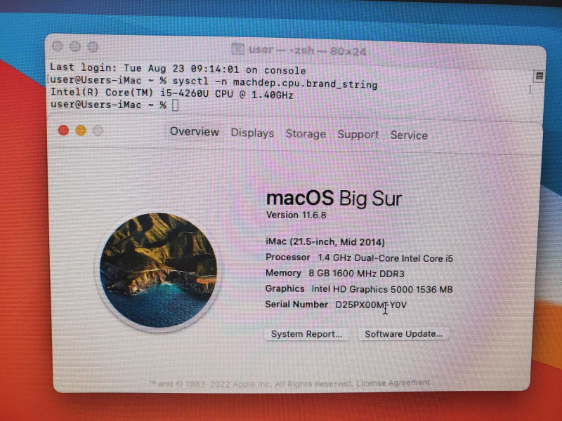 iMac 21.5\\" Mid-2014 Core i5-4260U @ 1.4 GHz, 8GB Ram, 1TB Hard Drive (
