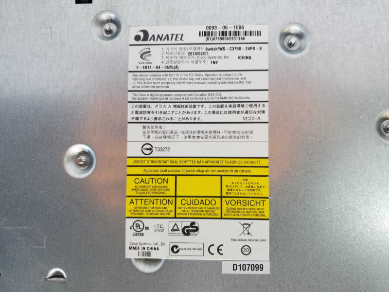 Cisco WS-C3750-24PS-S 3750 Poe 24 Ethernet Ports Catalyst Switch (