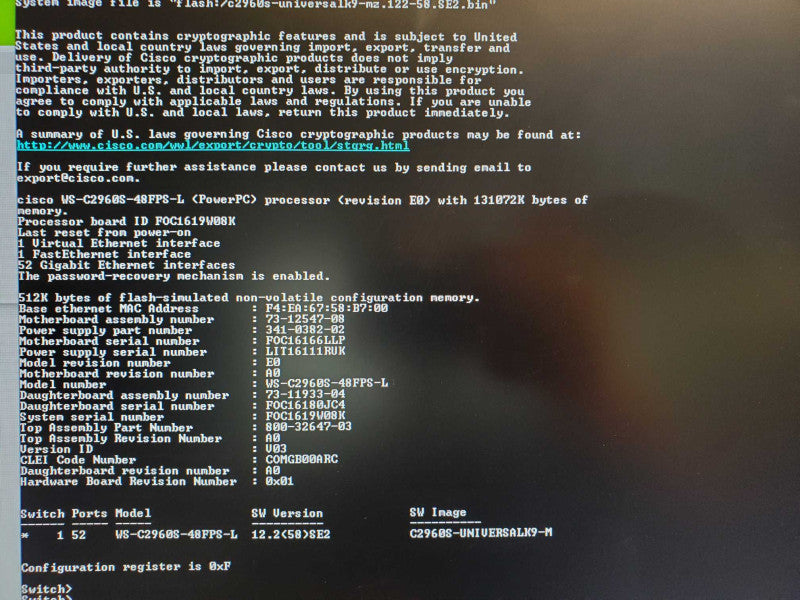 Cisco WS-C2960S-48FPS-L Catalyst 2960-S 48-Port PoE+ Network Switch (