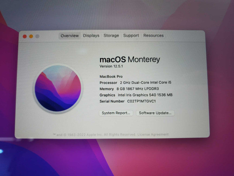 MacBook Pro 2016, A1708 13\\", Core i5-6360U @ 2.0 GHz, 8 GB, 250SSD *READ* (