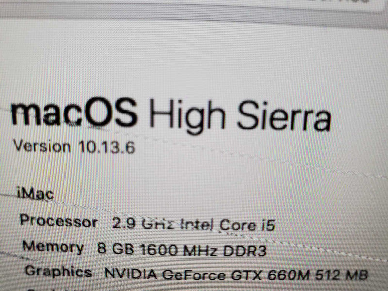 Apple A1419 Late 2012 i5 2.9GHz 8GB DDR3 No HDD, Broken Glass |