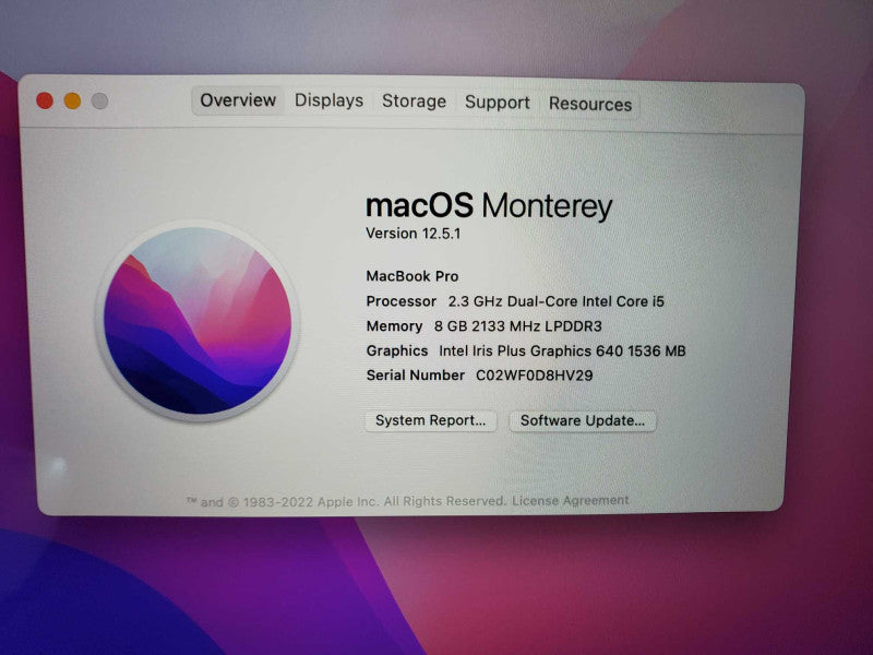Apple Macbook Pro 2017 13\\" A1708 Core i5-7360U 2.3GHz 8GB 250GB SSD (