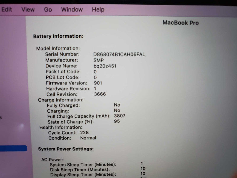 Apple Macbook Pro 2017 13\\" A1708 Core i5-7360U 2.3GHz 8GB 250GB SSD (