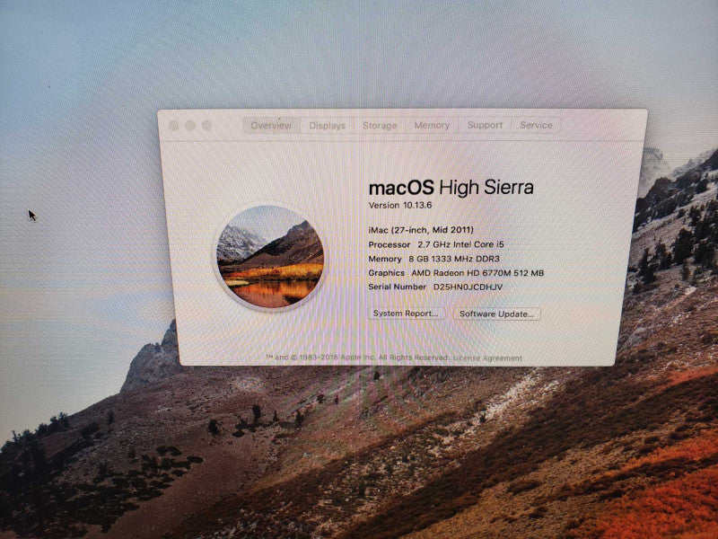 Apple iMac M2011 i5 2.7GHz 8GB DDR3 Radeon HD 6770M 1TB HDD [