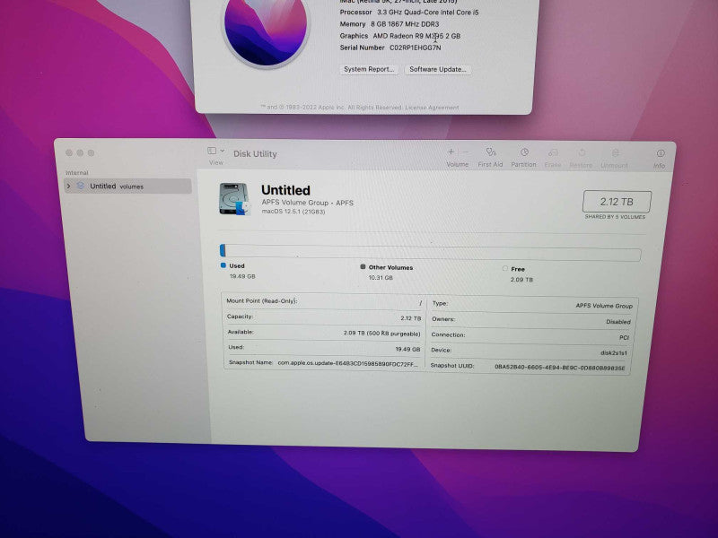 Apple iMac 27\\" L2015 i5@3.3GHz 8GB DDR3 Radeon R9 M395 2TB HDD  [