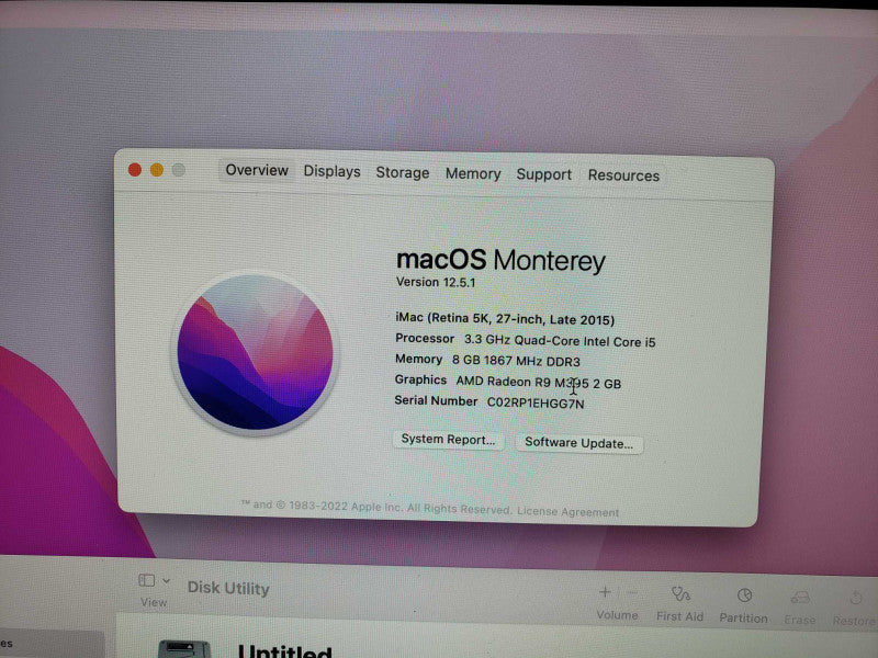 Apple iMac 27\\" L2015 i5@3.3GHz 8GB DDR3 Radeon R9 M395 2TB HDD  [