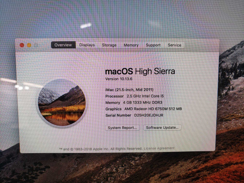 Apple 21.5\\" M2011 i5@2.5GHz 4GB DDR3 Radeon HD 6750M 500G HDD [