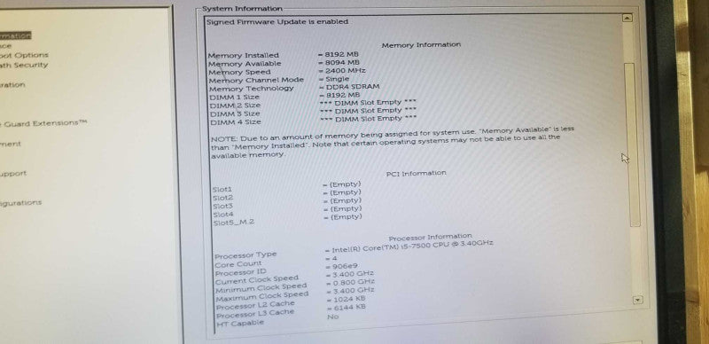 Dell Optiplex 7050 SFF Intel Core i5 7500 3.4Ghz Gen CPU 8GB RAM=