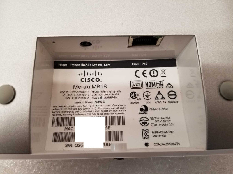 Cisco Meraki MR18-HW Cloud-Managed Access Point AP, Unclaimed, read _