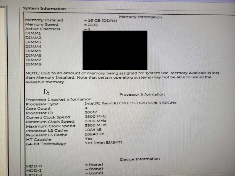 Dell Precision T5810 Xeon E5-1620v3@3.5GHz 16GB ECC DDR4 Quadro K2200 No HDD  [