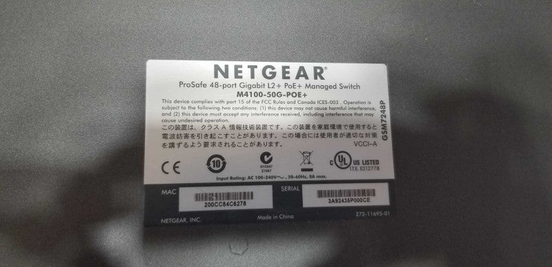 NETGEAR ProSafe M4100-50G-POE+ GSM7248P 48 Port Gigabit L2+ Switch=