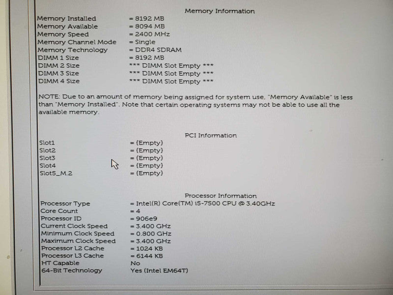 Dell OptiPlex 7050 i5-7500 8GB DDR4 No HDD |