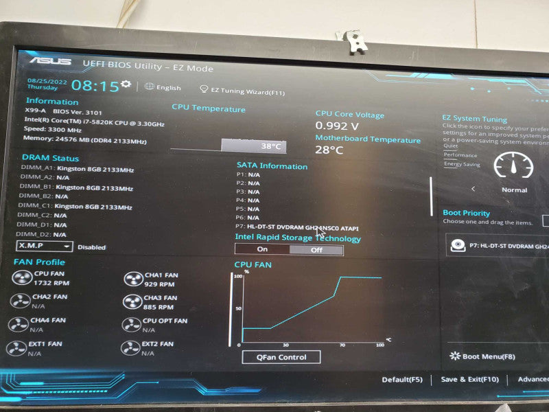 Custom PC Asus X99-A Core i7-5820K @3.3GHz 24GB DDR4 Radeon R5 230 )