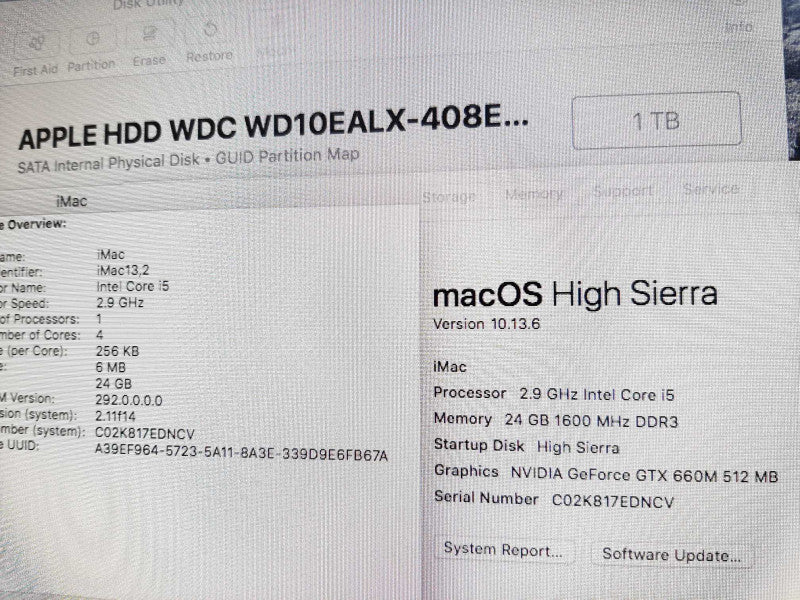 iMac 27\\" - L.2012 A1419,  i5-3470S 2.9GHz/24GB DDR3, GTX 660M, 1TB HDD ~