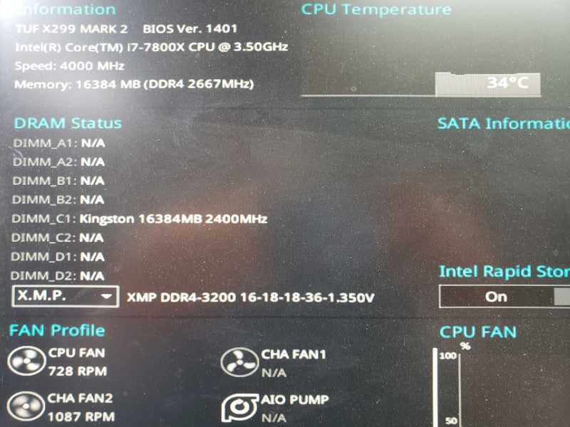 Custom Desktop Asus TUF X299 Mark 2 i7-7800X@3.5GHz 16GB DDR4 [