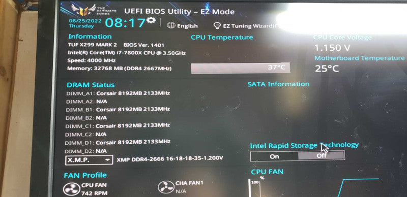 custom PC i7-7800X @ 3.50ghz / 32gb ram / TUF X299 Mark 2 Motherboard #
