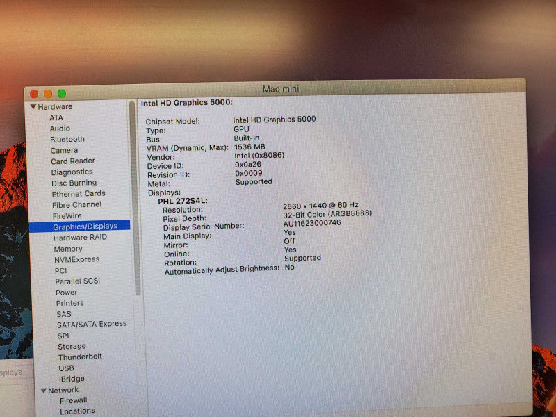 Mac Mini Late 2014 A1347 Core i5-4260U @ 1.4 GHz 4GB Ram 500GB HDD (